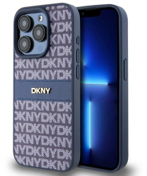 Husa iPhone 15 Pro - DKNY Leather Mono Stripe & Metal Logo DKHCP15LPRTHSLB - Blue 