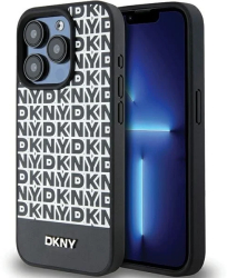 Husa iPhone 15 Pro - DKNY Leather Printed Pattern Metal Logo MagSafe DKHMP15LPSOSPK - Black 