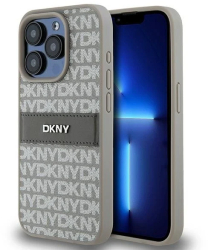 Husa iPhone 15 Pro Max - DKNY Leather Mono Stripe & Metal Logo DKHCP15XPRTHSLE - Beige 