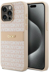 Husa iPhone 15 Pro Max - DKNY Leather Mono Stripe & Metal Logo DKHCP15XPRTHSLP - Pink 