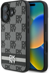 Husa iPhone 16 - DKNY Leather Hardcase Checkered Pattern & Printed Stripes DKHCP16SPCPTSSK - Black 