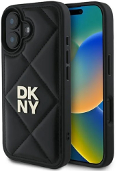 Husa iPhone 16 - DKNY Leather Quilted Stack Logo DKHCP16SPQDSLK - Black 