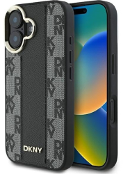 Husa iPhone 16 Plus - DKNY Leather Hardcase Checkered Pattern Magsafe DKHMP16MPCPVSLK - Black