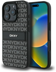 Husa iPhone 16 Pro Max - DKNY Leather Hardcase Texture Pattern Tonal Stripe DKHCP16XPRTHSLK - Black 