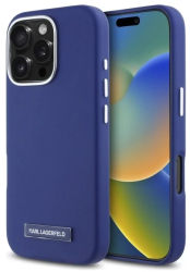 Husa iPhone 16 Pro Max - Karl Lagerfeld Leather MagSafe KLHMP16XPGMSRPB - Blue FW Metal Plate