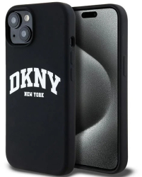 Husa pentru iPhone 15 - DKNY Hardcase Liquid Silicone White Printed Logo MagSafe DKHMP15SSNYACH - Black 