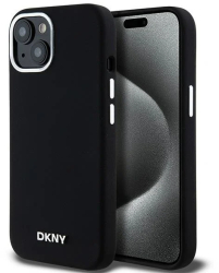 Husa pentru iPhone 15 Plus - DKNY Hardcase Liquid Silicone Small Metal Logo MagSafe DKHMP15MSMCHLK - Black 