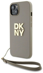 Husa pentru iPhone 15 Plus - DKNY Hardcase Wrist Strap Stock Logo DKHCP15MPBSWSE - Beige 