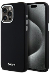 Husa pentru iPhone 15 Pro Max - DKNY Hardcase Liquid Silicone Small Metal Logo MagSafe DKHMP15XSMCHLK - Black 