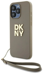 Husa pentru iPhone 15 Pro Max - DKNY Hardcase Wrist Strap Stock Logo DKHCP15XPBSWSE - Beige 