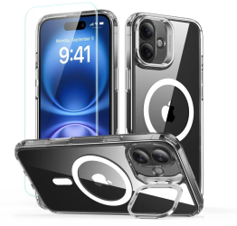 Husa pentru iPhone 16 + Folie - ESR Classic Hybrid HaloLock Kickstand - Clear 