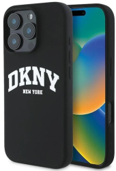 Husa pentru iPhone 16 Pro - DKNY Hardcase Liquid Silicone White Printed Logo MagSafe DKHMP16LSNYACH - Black 