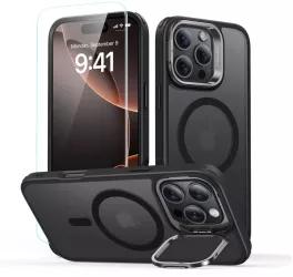 Husa pentru iPhone 16 Pro + Folie - ESR Classic Hybrid HaloLock Kickstand - Frosted Black 