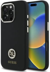 Husa pentru iPhone 16 Pro Max - Guess Silicone Logo Strass 4G GUHCP16XM4DGPK - Black