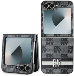 Husa Samsung Galaxy Z Flip6 - DKNY Leather Chequered Pattern Printed Stripes DKHCZF6PCPTSSK - Black 