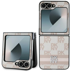 Husa Samsung Galaxy Z Flip6 - DKNY Leather Chequered Pattern Printed Stripes DKHCZF6PCPTSSP - Pink 