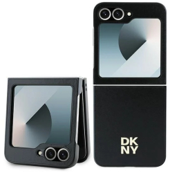 Husa Samsung Galaxy Z Flip6 - DKNY Leather Metal Stack Logo DKHCZF6PSMCSLK - Black 