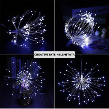 Instalatie de Craciun cu 5 lumini de artificii 500 leduri interconectabila lungime 5m Alb Rece 