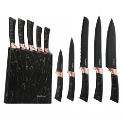 Set de cutite cu suport Klausberg KB 7768 6 bucati Manere ergonomice Otel inoxidabil Negru 