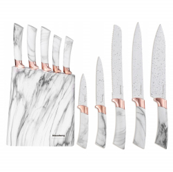 Set de cutite cu suport Klausberg KB 7769 6 buc Manere ergonomice Otel inoxidabil Marmura alba 