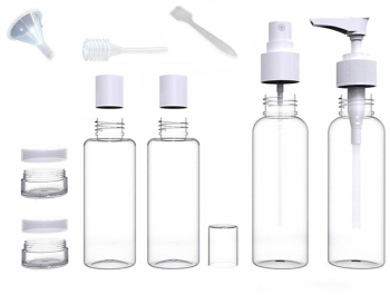 Set recipiente cosmetice reutilizabile 9 piese plastic alb-transparent 