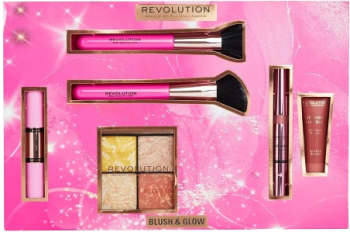 Set Revolution Stick 2 in 1 8.6 g + Iluminator lichid 3 ml + Paleta iluminatoare 9.6 g + Fard lichid de obraz 15 ml + Pensula de machiaj 2 b 