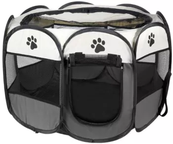 Tarc pentru animale de companie Artool textil pliabil acoperis detasabil gri si bej 74x74x43 cm 
