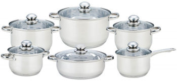 Set 12 piese 6 vase din inox cu capace din sticla Grunberg GR245 