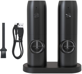 Set 2 Rasnite electrice pentru sare si piper Nivel rasnire ajustabil type-c cu camere depozitare transparente Negru