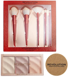 Set Paleta de iluminatoare 7 g + 5 x Pensule de machiaj + Iluminator cu textura lejera 5 g Revolution Ilumiadores & Brochas 