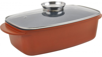 Tava cu capac din aluminiu turnat placata cu ceramica marmorata 32x22x10 cm 5 l Grunberg GR1007 