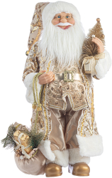 Decoratiune Craciun Mos Craciun catifea si blanita coniac cu auriu 60 cm 