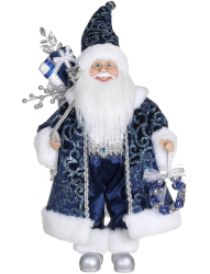 Decoratiune Craciun Mos Craciun cu catifea si blanita albastru 45cm 