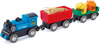 Jucarie din lemn - Locomotiva si vagoane cu baterii
