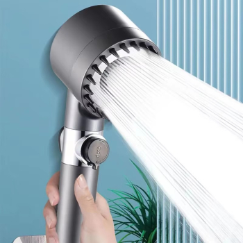Cap de Dus cu 3 Moduri de Pulverizare Filtru de Purificare a Apei Suport si Furtun Antiexplozie de 1.5 m Culoare Gri Clasic