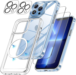 Set protectie compatibil cu iPhone 15 Pro Max Husa si folii de protectie ecran si camera 3 in 1 Inel magnetic Transparent Design Modern 