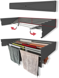Uscator de rufe retractabil de perete 120 cm Indoor/ outdoor Design decorativ Economiseste spatiu Metal si aluminiu Max 25 kg rufe Neg 