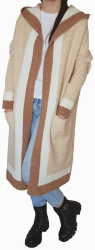 Cardigan dama Olly lung cu gluga tricotat supradimensionat acril bej universal