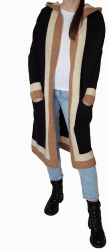 Cardigan dama Olly lung cu gluga tricotat supradimensionat acril negru universal 