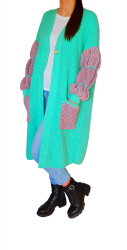 Cardigan dama Viva lung tricotat supradimensionat acril verde aquamarin universal 