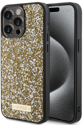 Husa pentru iPhone 15 Pro - Guess Rhinestone Metal Logo GUHCP15LPFGSBSD - Yellow 