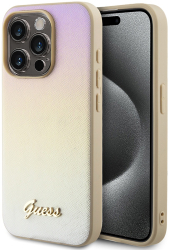 Husa pentru iPhone 15 Pro - Guess Saffiano Iridescent Script GUHCP15LPSAIRSD - Gold 