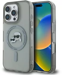 Husa pentru iPhone 16 Pro - Karl Lagerfeld IML MagSafe KLHMP16LHLSKCK - Metal Karl&Choupette Head 
