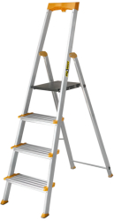 Scara aluminiu Profesionala pliabila 4 trepte late 120mm 3 trepte + platforma rezistenta 150kg + tava scule si suporturi antialunecare 