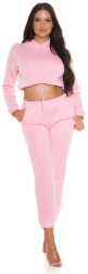 Trening dama Rosa cu maneca lunga si pantaloni lungi gluga plusat casual bumbac roz L 