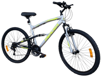 Bicicleta mountain bike 26 inch dubla suspensie v-brake 18 viteze cadru otel gri 