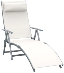 Sezlong pentru gradina metalic pliabil cu spatar reglabil crem max 165 kg 177x66x108 cm 