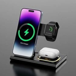 Incarcator Wireless 3 In 1 Fast Charger 15W Compatibil Cu Apple Airpods si Android Samsung Huawei Xiaomi negru