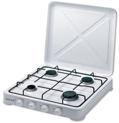Aragaz emailat cu 4 ochiuri Harlem® LUX XXL design modern putere mare 0 9kW 2X1 5 KW si 1 9 KW cu capac acasa si in excursie Alb 