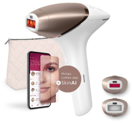 Epilator IPL Philips Lumea Seria 9900 BRI950/01 senzor SmartSkin,accesorii fata corp Rose Gold Alb
